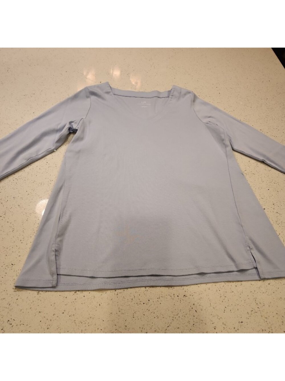 j jill pima cotton 3/4 sleeve V-neck Top Light Slate Blue Shirt